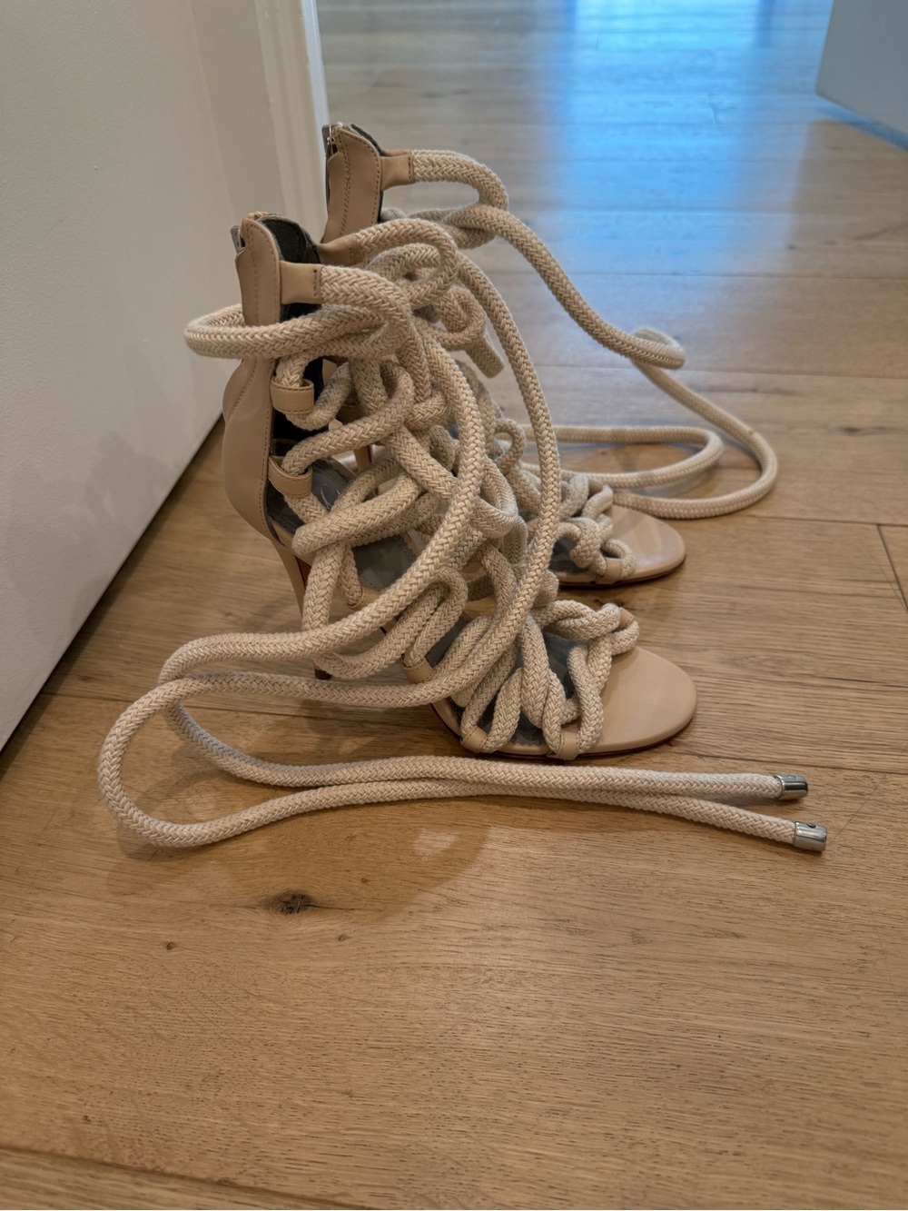 Monika Chiang Cream Rope Lace-Up Stiletto Sandals - Picture 4 of 9